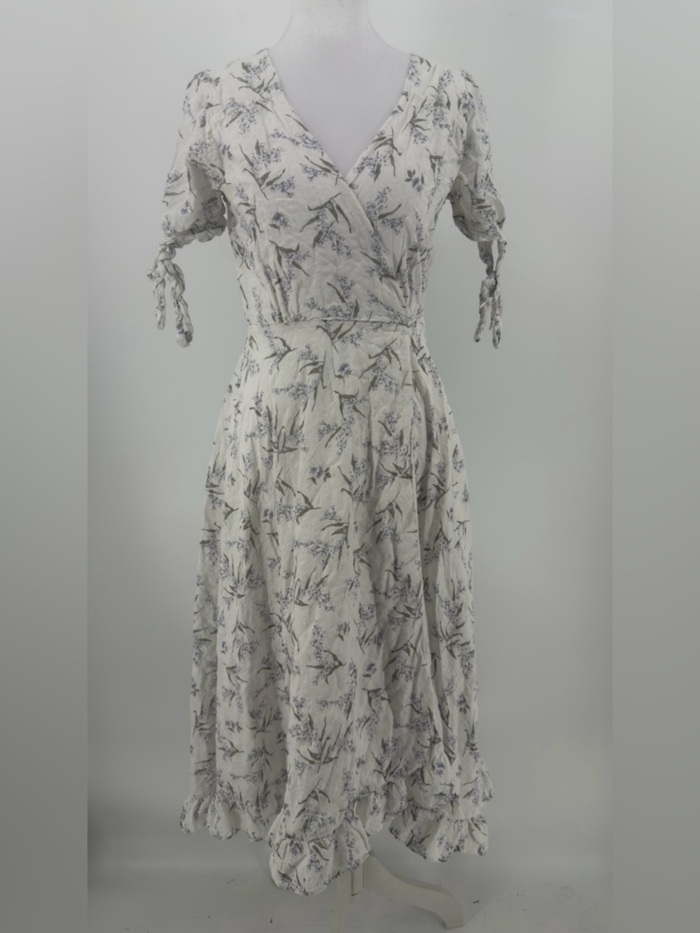 Fantastic Fawn Floral Wrap Midi Dress Cottagecore Tie Sleeve‎ Rayon M